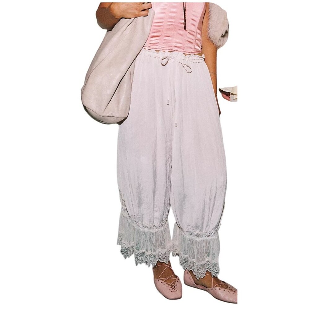 Free People Forever Young Sleep Capri Pants Ivory Lace Trim XS New With Tags - Picture 6 of 16
